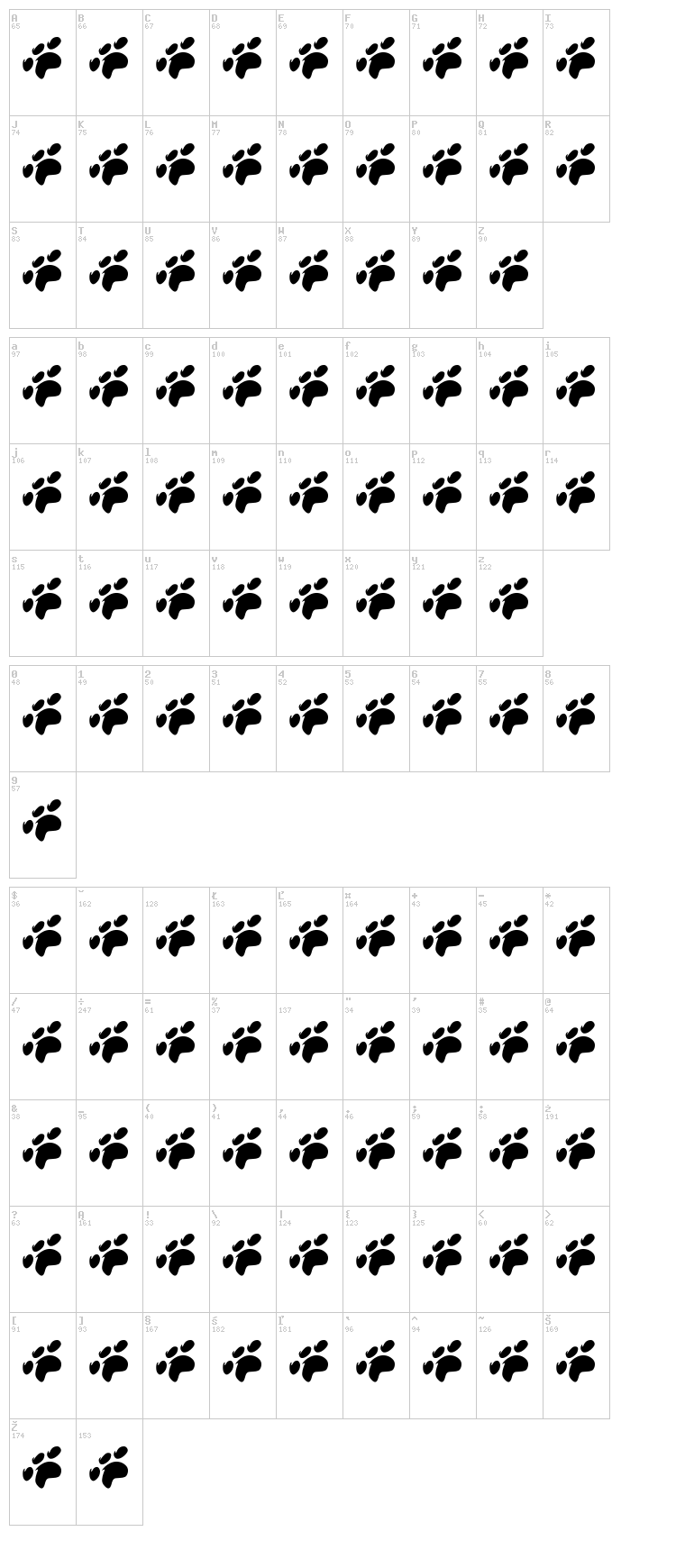 Mar Lizzy font map
